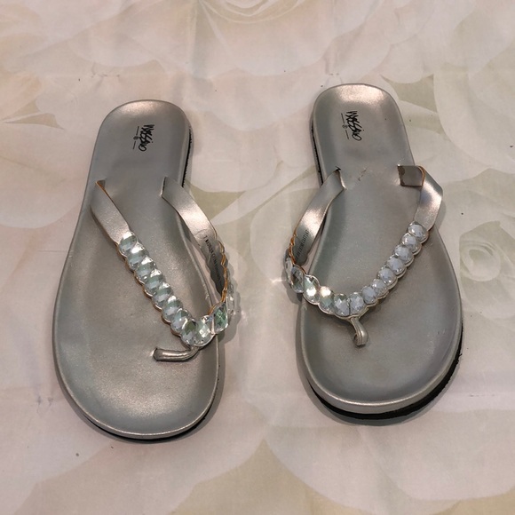 Mossimo Supply Co. Shoes - Mossimo silver “leather” and jeweled flip flop